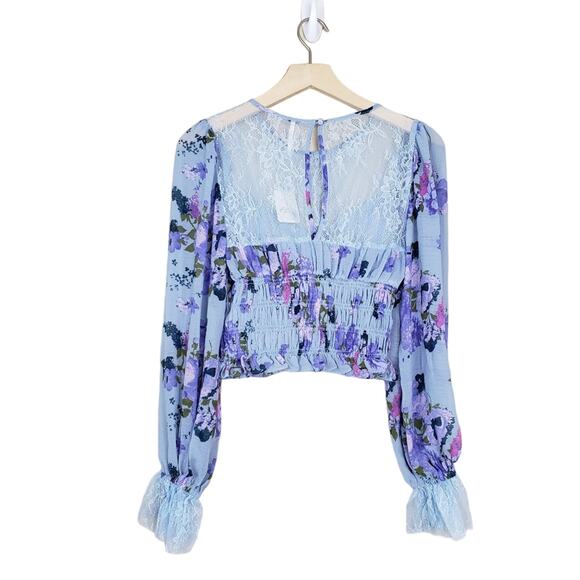 Free People Womens XS Daphne Blouse in Silver Blue Combo NEW - Picture 3 of 11